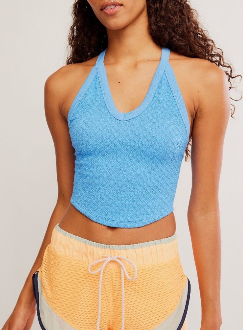 Free People All Clear V-Neck Jacquard Cami in Riviera Blue Size XL NWT